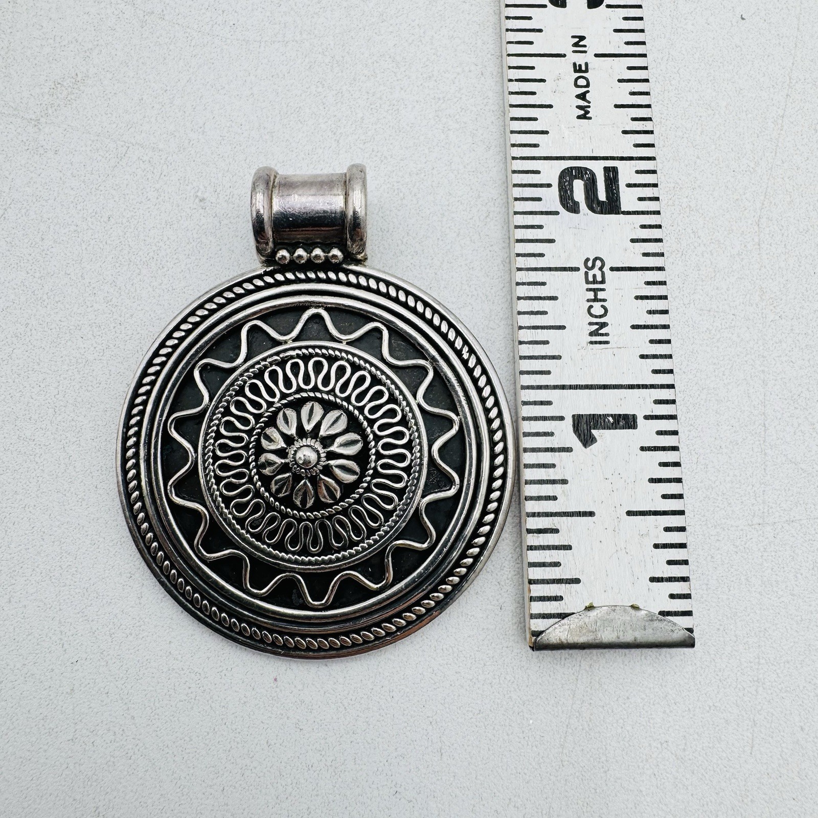 Sterling Silver dp Doug Paulus India Repousse Mandala Style Pendant Charm VTG