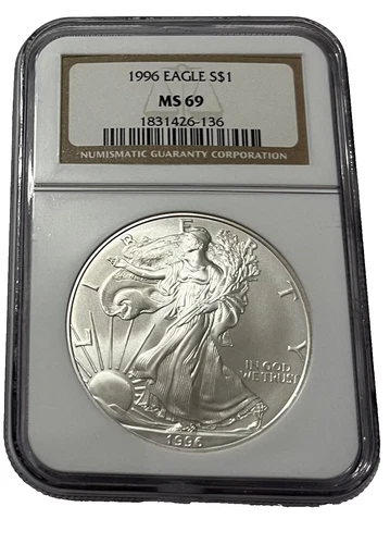 1996 NGC Business Strike Uncirculated Silver American Eagle MS69 Brown Label