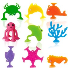 Suction Bath Toys for Kids, 9 PCS Silicone Ocean Animal Suction Cup Toys, Mold F