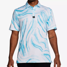 Bad Birdie Mens Golf Polo Shirt Small Blue White Swirl Performance Short Sleeve