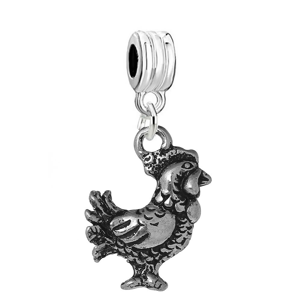 "Chicken" Silver tone Spacer Bead Charm for Snake Chain Charm Bracelets