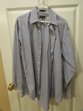 Tailors Row Men's White Blue Stripes L/S Casual Button-up Dress Shirt, Size: L