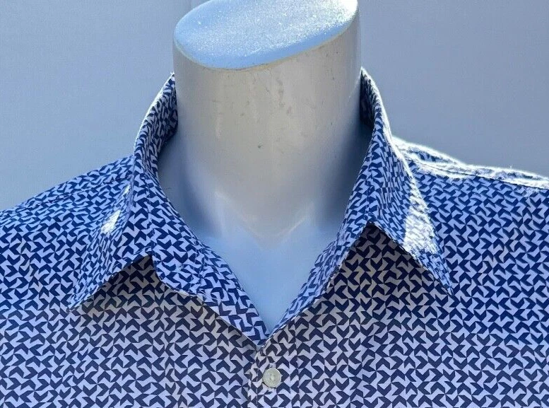 Michael Kors Designer Blue Geometric Dress Shirt. Big and Tall Man Size XXL 2XL - Image 3 of 4