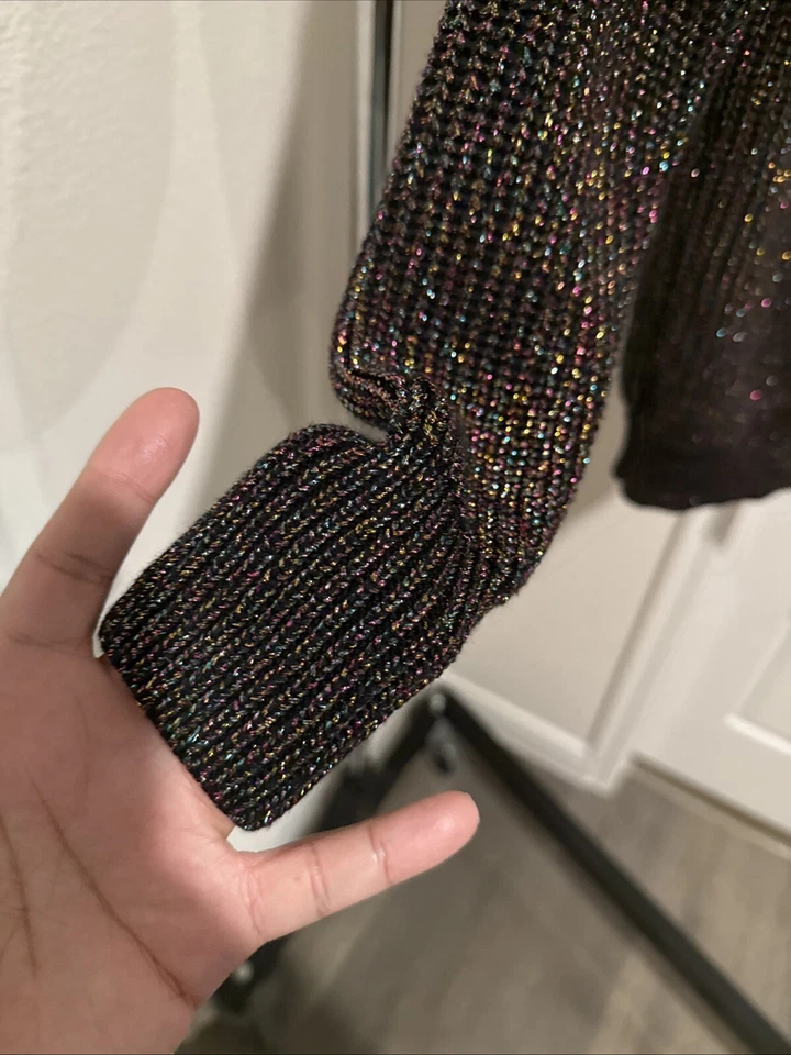 Suéter Tejido Metálico Arco Iris Negro Tejido Vintage American Apparel PEQUEÑO Foto 4 de 4