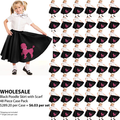 Black Poodle Skirt for Youth Girls with Scarf ~ WHOLESALE 48 Piece