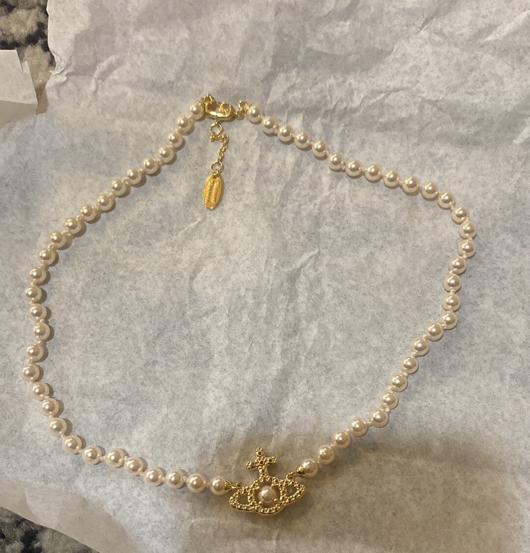 ★Vivienne Westwood★ Vivienne Westwood 6301011P 02P373 Olym olympia perl necklace woman platinum in brass - VIVIENNE