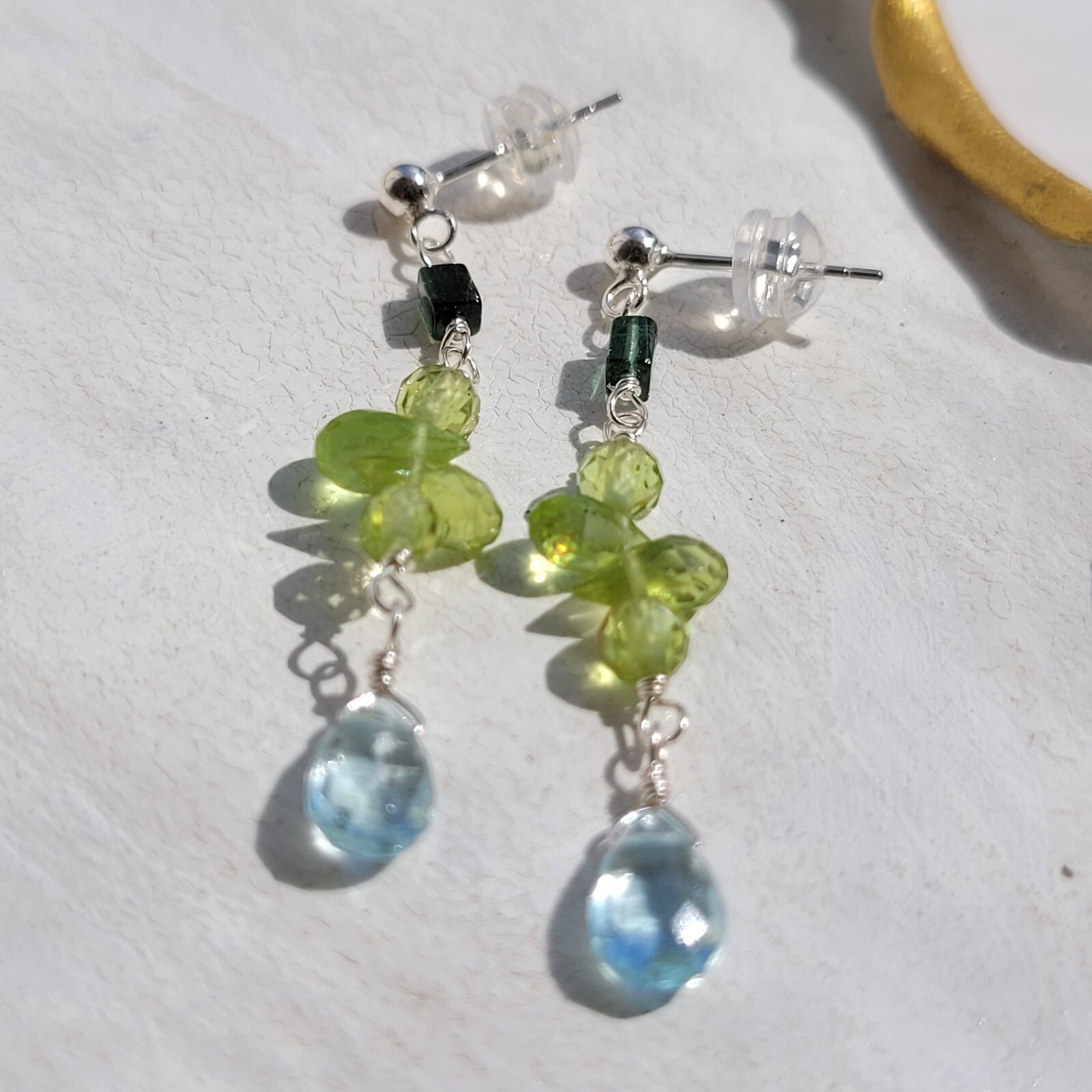 Boucles d'oreilles argent tourmaline et aigue-marine de haute joaillerie