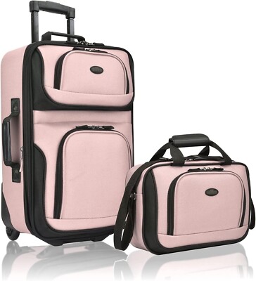 U.S. Traveler 2 Piece Expandable Softside Luggage Set 21'' Carry On Tote Bag Pink