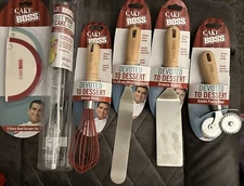 NEW - Set Of 6 Cake Boss Wooden & Stainless Steel Pastry Tools - See Description