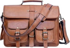 Borsa messenger uomo vera pelle marrone vintage tracolla valigetta laptop 18"...