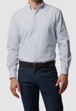 148 Rodd Gunn Men's Blue Cotton Road Leaf Print Button-Down Shirt Size L