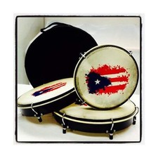 Panderos - Set of 3 PVC Hand Drums with Blue Flag of Puerto Rico