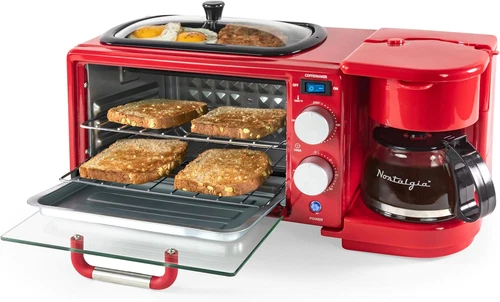 3-in-1 Retro Breakfast Station - Includes 5 Cup Coffee Maker, Non-Stick Ceramic 