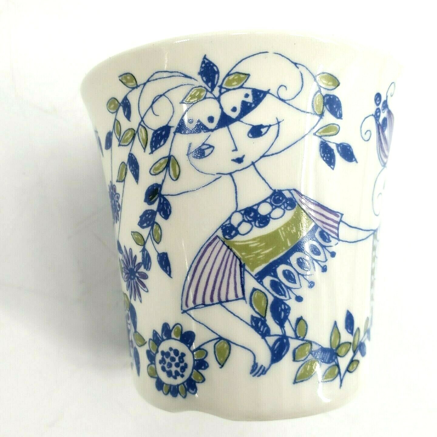 Vtg Lotte Turi-Design Cup Mug Figgjo Norway Flat Notch Hand Painted 