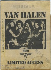 Historic VAN HALEN 1980 W&CF Backstage Pass Black Augusta