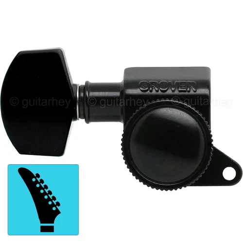 NEW Grover 505BCL6 LEFTY Mini Roto-Grip Locking 6 In line HEX Buttons - BLACK