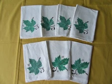Tri-Chem Liquid Embroidery Maple Leaf Linen Napkins Lot of 7 Vintage 1960s