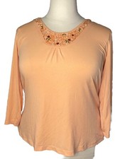 Susan Graver Women’s Blouse Size XL Made In USA Peach Color Stone Embellished