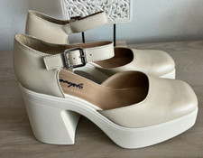 Free People Gwen Platform Leather Mary Jane Moonlight White Chunky Heel Sz 41/10