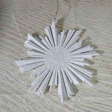 New White Snowflake Glitter Christmas Tree Ornament Glam Sparkle Winter Snow
