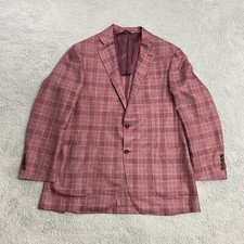 Canali Kei Sport Coat Mens EU 52 Fits 38  Pink Blue Glen Plaid Silk Wool Linen