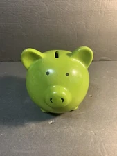Green Ceramic Piggy Bank  Great shape with original Stopper   Ankyo