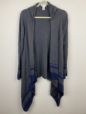 MSSP MAX STUDIO Women's Gray Striped Cardigan MEDIUM Duster Hoodie Sweater F85