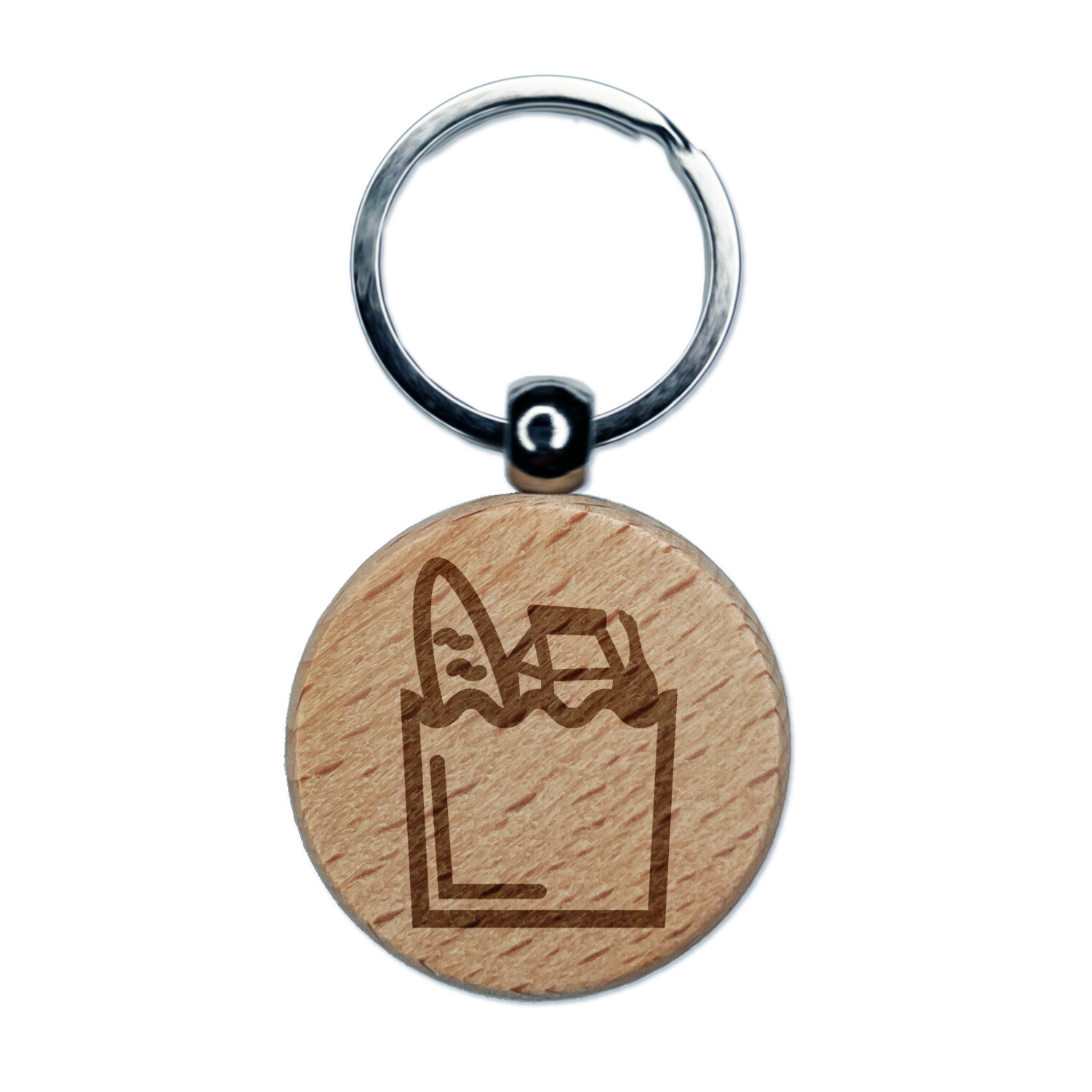 Groceries Grocery Store Icon Engraved Wood Round Keychain Tag Charm