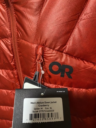 Outdoor Research Helium Down Puffer Jacket Men’s Size XL Cranberry 800 FP - Picture 4 of 7