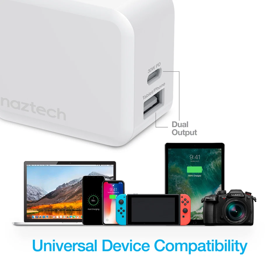 Naztech 30W USB-C PD Dual Output Fast Wall Charger w World Class Safety Features - Image 2 of 4