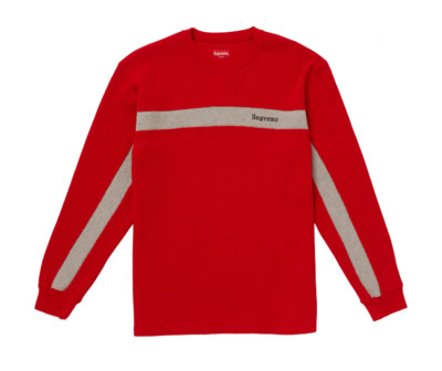 トップス supreme Panel Stripe Waffle Thermal Supreme Panel Stripe Waffle Thermal FW18 Red Medium BRAND NEW