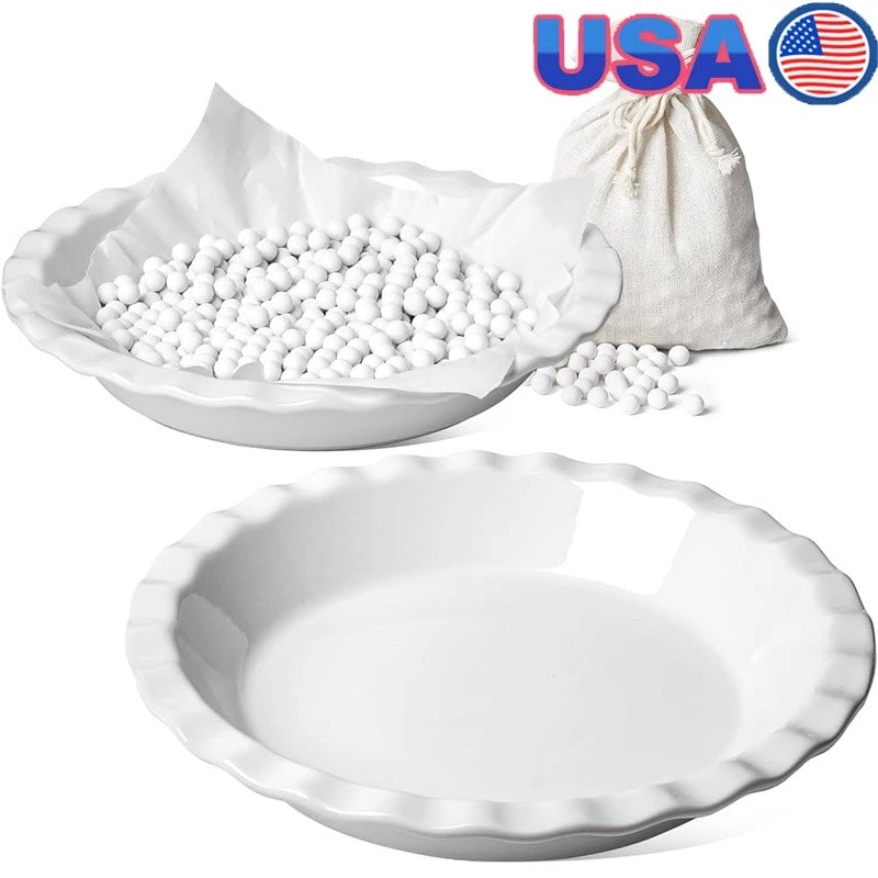 Fluted Ceramic Pie Dish Deep Baking Pan 9 Inch Oven Safe Includes Pie Weights US
