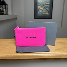 Balenciaga Hot Pink Zippered Leather Card Holder Case - Authentic - Brand New