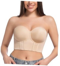 Women's Longline Strapless Full Figure Plus Size Corset Top Anti Slip 38C Beige
