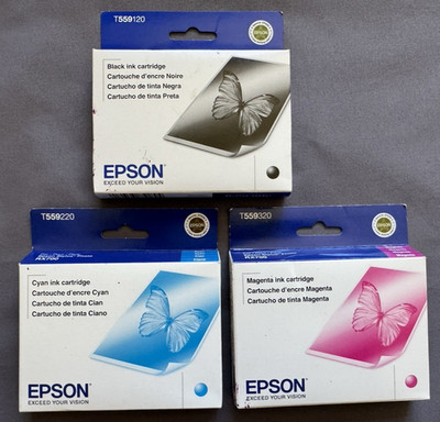 GENUINE EPSON LOT 3 T5591 T5592 T5593 INK STYLUS PHOTO RX700 SEALED T559