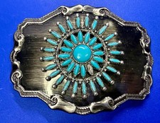 Southwestern Style Center Burst Sunburst Belt Buckle - Missing Turquoise Accent