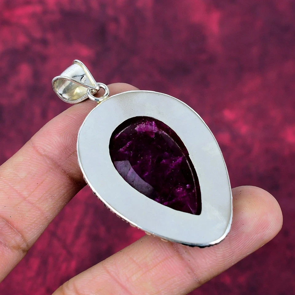 Lab-Created Ruby Gemstones Handmade 925 Steling Silver Pendant Jewelry - Image 2 of 4