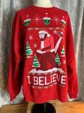 Vtg Jerzees USA Made Sweatshirt I Believe Santa Crewneck Aliens and Bigfoot Lg