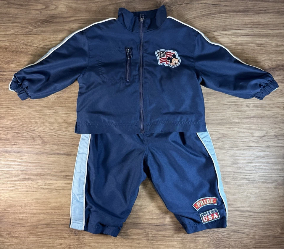 Conjunto de 2 Chándal Atlético Disney De Colección 12m Rojo Blanco Azul Mickey Mouse EE. UU. Foto 3 de 4