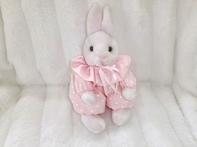 Vintage Russ Berrie Hoppity Bunny Rabbit Bean Stuffed Plush Pink Polka Dot Clown