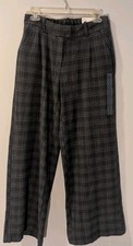 NWT American Eagle Women's Gray Plaid Wide Leg Trouser, Size 2