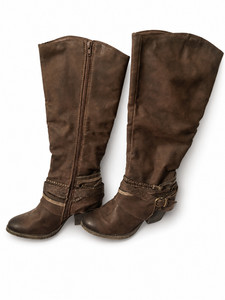 POP Women's Brown Tall Riding Boots Size 7 Faux Leather Buckle Accent Side Zip