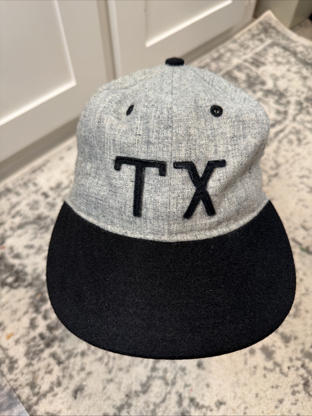Ebbets Field Flannels TX Texas Hat Black Gray Wool Strapback Made in USA Rare