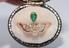 Antique Circa 1910s 18k Gold Art Nouveau Natural Rose Cut And Emerald Ring