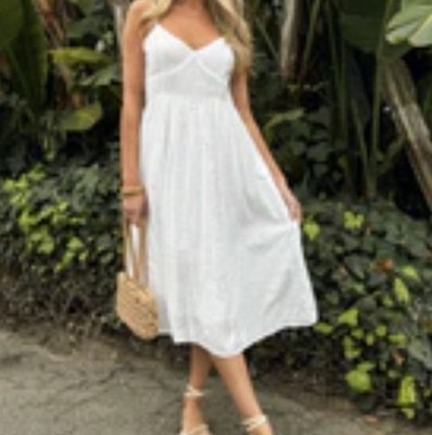 NEW! White Spaghetti Strap V-Neck Midi Dress Size Large