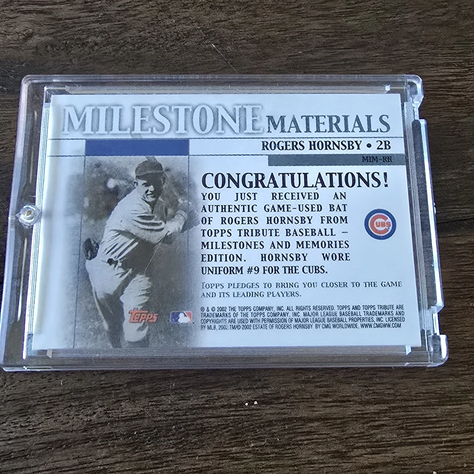 2002 TOPPS 三角通 MILESTONE 材料 #MIM-RH ROGERS HORNSBY- 比赛用球棒 — 第 2/2 张图片