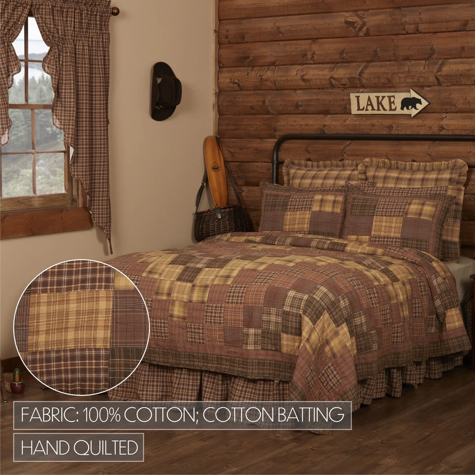 Rustic Twin Quilt Brown Patchwork Prescott Cotton Bedroom Decor VHC Brands - Image 3 of 4