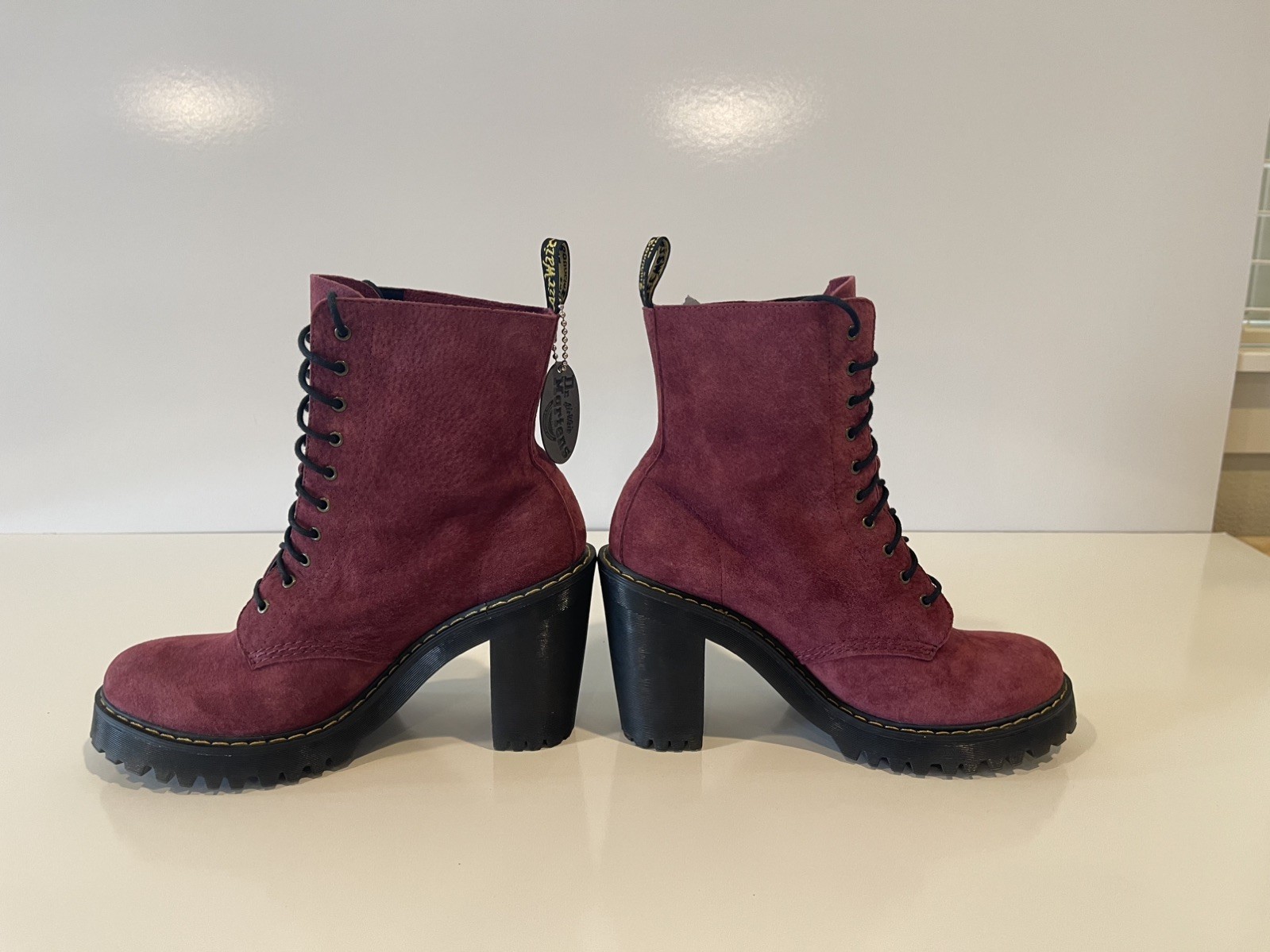 Dr. Martens Women's Kendra 10-Eye Heel Platform Boots Red Wine Suede 10w RARE!!