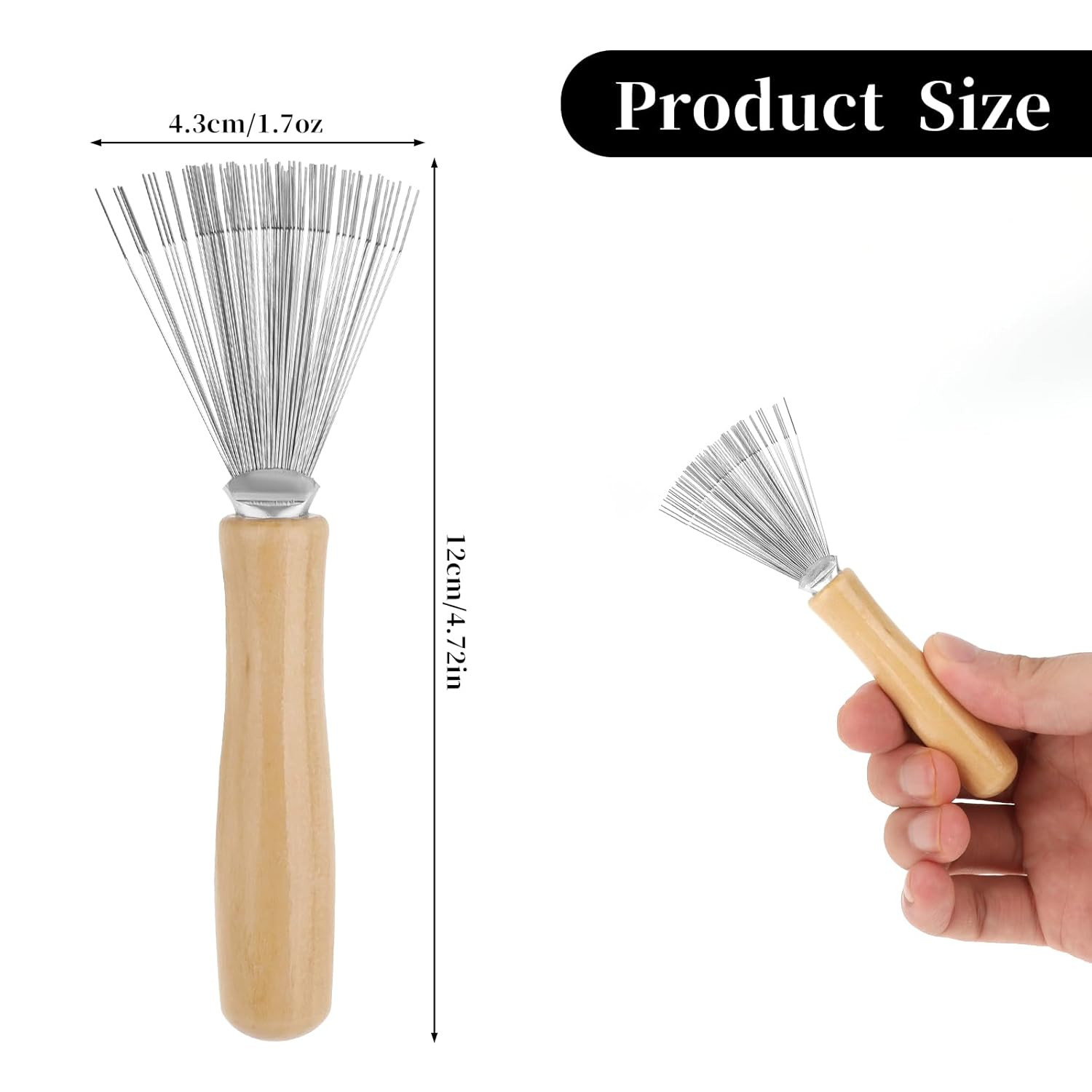 Mini Hair Brush Cleaner Tool with Metal Rake & Wooden Handle for Comb Cleaning