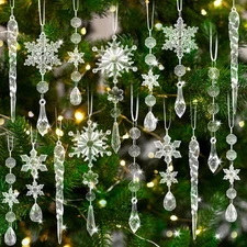 Christmas Tree Ornaments, 16pcs Crystal Snowflake Ornaments Christmas Hanging...